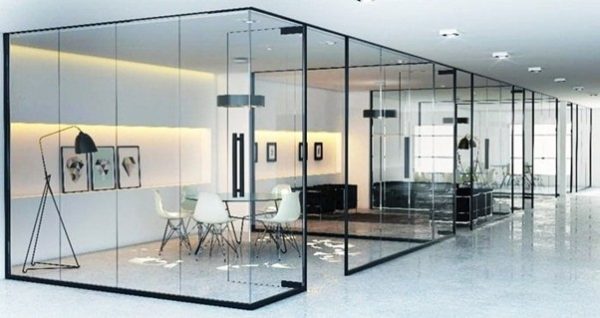 Model 8: Aluminum frame painted black as a striking highlight for the office aluminum glass partition.